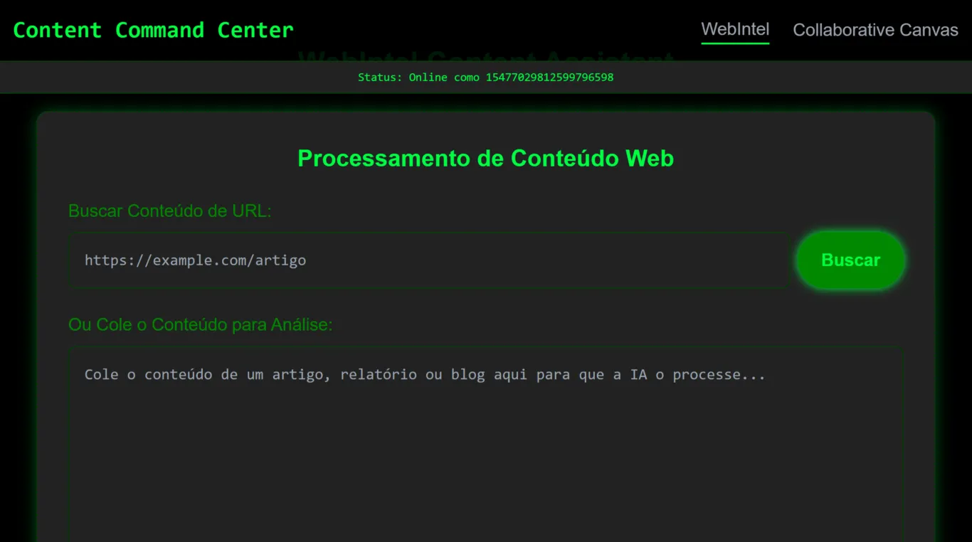 Screenshot do site Content Command Center