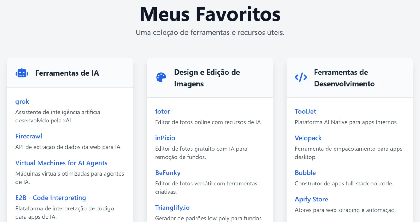 Screenshot do site Coleção Curada de Ferramentas Essenciais