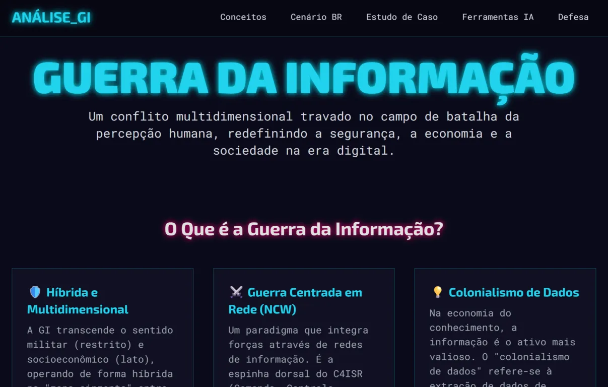 Screenshot do site Guerra da Informação