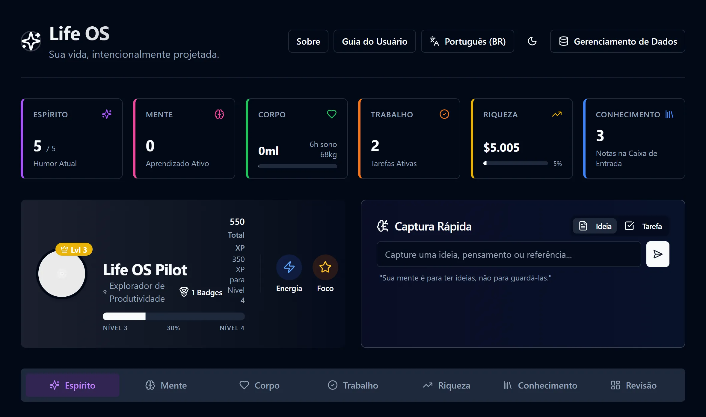 Screenshot do site LifeOS Chi