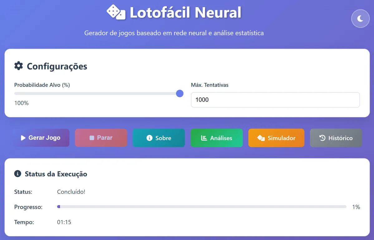 Screenshot do site Lotofácil Neural