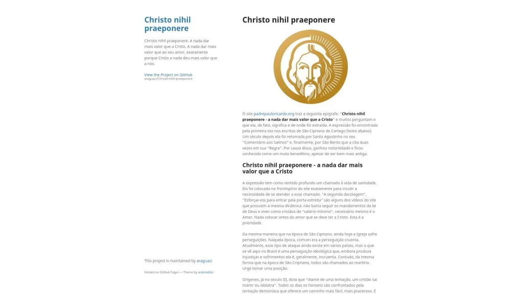 Screenshot do site Christo Nihil Praeponere