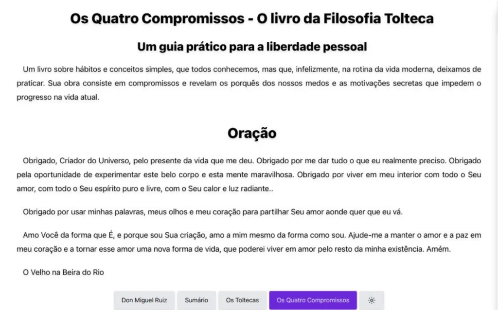 Screenshot do site Os Quatro Compromissos