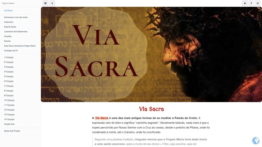 Screenshot do site Via Sacra
