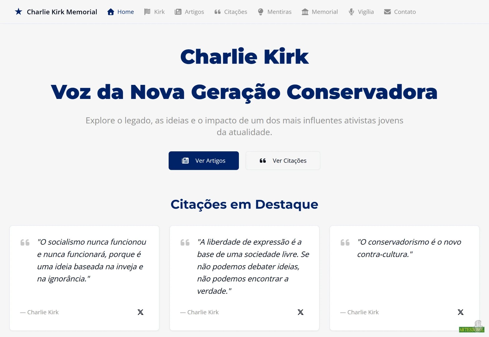 Screenshot do site Tributo a Charlie Kirk