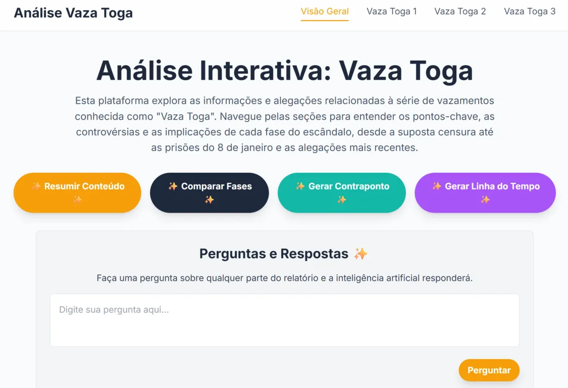 Screenshot do site Vaza Toga